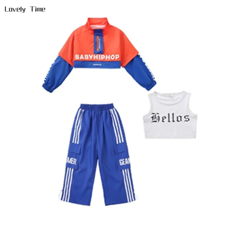 Chaqueta de hip hop para niños Pantalones cargo de contraste Sudaderas para niñas Conjuntos de ropa de baile callejero Chándal para niños Ropa urbana infantil