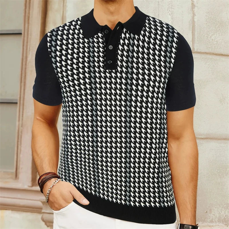 Camisas tipo polo Jacquard estilo europeo para hombre, tejido de punto, informal de negocios, frescura veraniega, viscosa de calidad, elásticas, sedosas