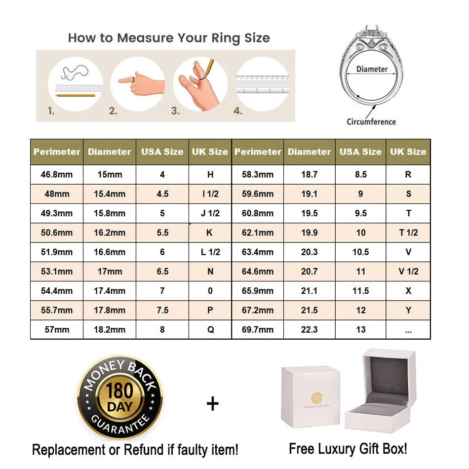Newshe Lujoso Juego de Anillos de Boda con Halo de Plata Esterlina 925 para Mujeres Elegante Joyería Anillos de Diamante de Princesa Simulados