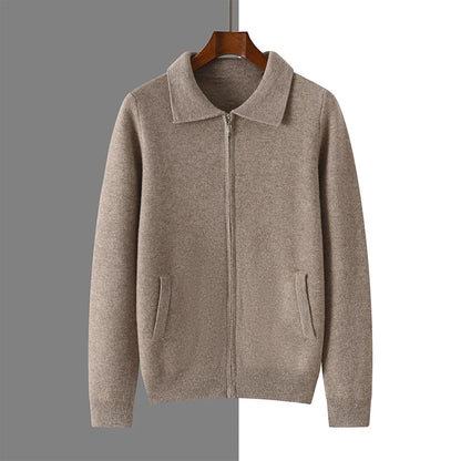 Suéter 100% Lana Merino para Hombre, Cuello Polo, Cierre de Cremallera, Cártigan de Negocios, Chaqueta de Cachemira, Tejido para Otoño Invierno