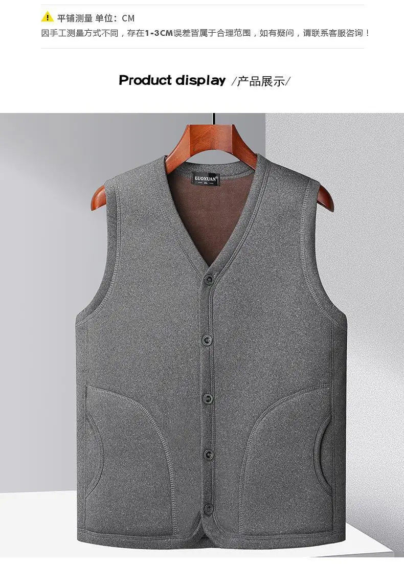 2026 Men's Autumn Winter Fashion V-neck Thickened Plus Velves Warm Vest Man Sleeveless Jackets Solid Slim Casual Waistcoat Male
