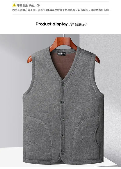2026 Men's Autumn Winter Fashion V-neck Thickened Plus Velves Warm Vest Man Sleeveless Jackets Solid Slim Casual Waistcoat Male