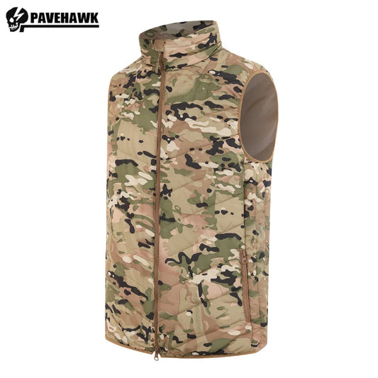 Chaleco de hombre casual táctico deportivo grueso cálido sin mangas con estampado de camuflaje de alta calidad impermeable con cremallera