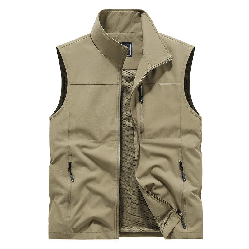 Chalecos cargo de verano para hombre, finos, de malla transpirable, chalecos sin mangas para escalar, chaquetas, ropa deportiva masculina, chalecos informales 6XL