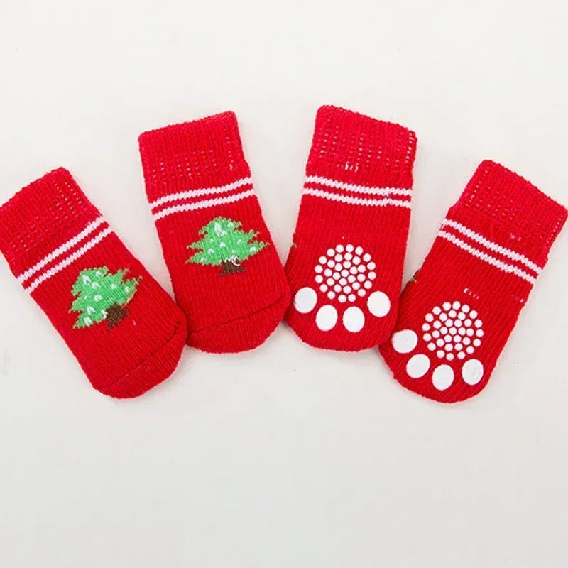4 pzs./set calcetines para perros con patrón bonito, cubrepies cálidos antideslizantes, zapatos protectores para patas de cachorro, regalo de Navidad, accesorios para mascotas