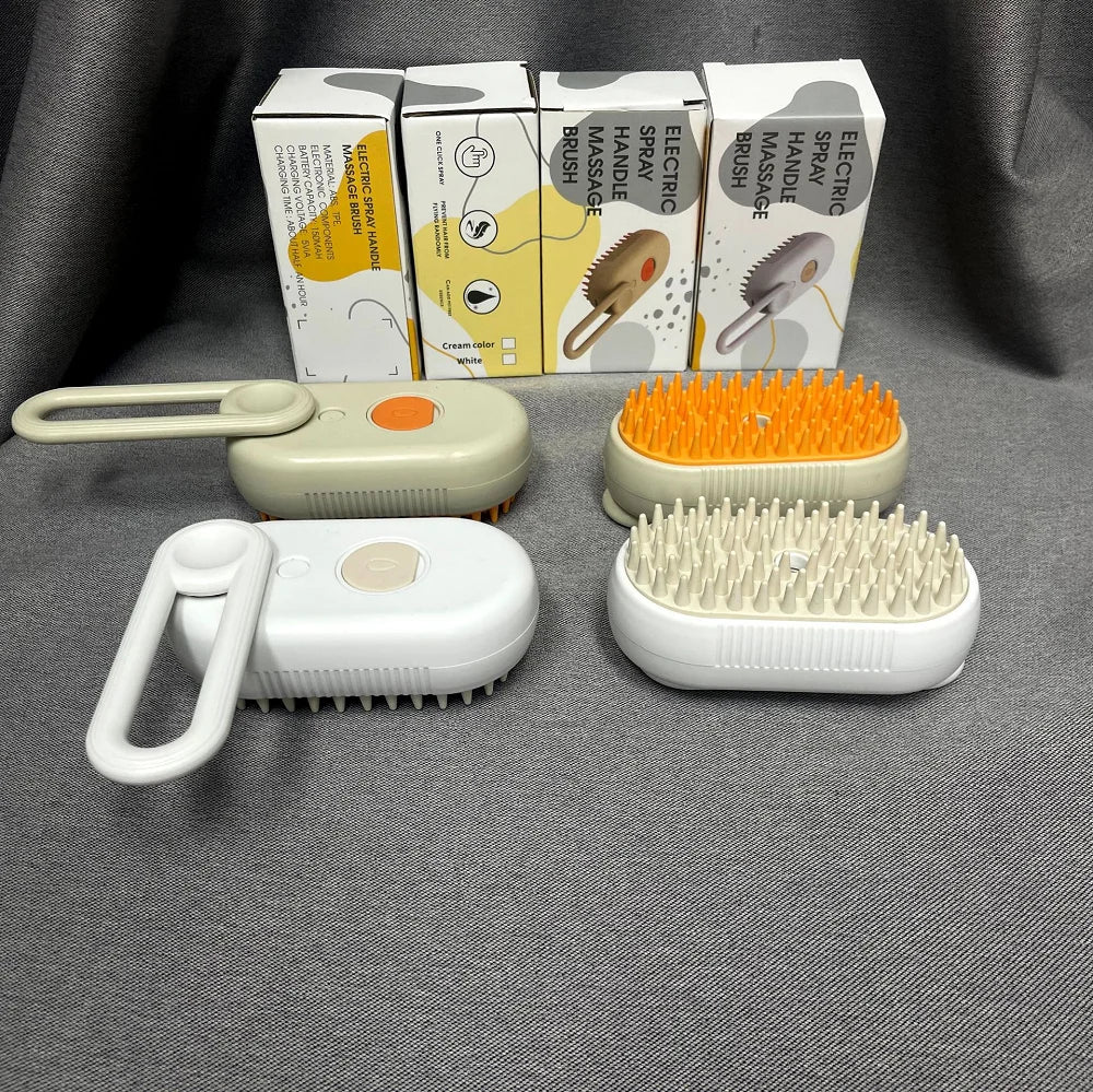 Cepillo de vapor giratorio para gatos y perros, peine eléctrico pulverizador para eliminar el pelo, cepillo de gato de silicona suave para masaje, peine de aseo, accesorios para mascotas