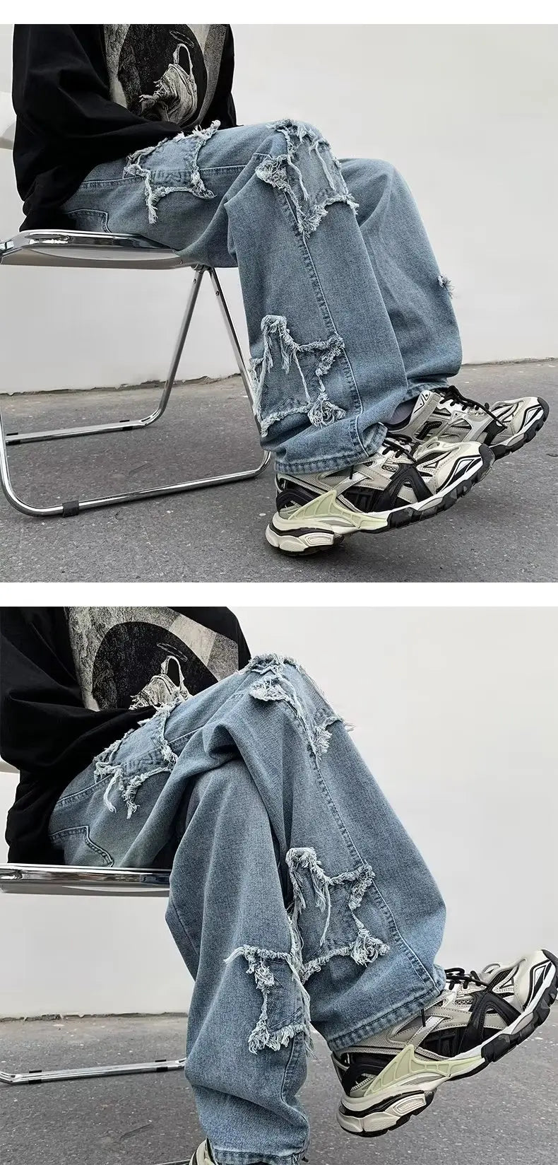 Pantalones de mezclilla marrones 2025 New Fashion Stars Towel Embroidery para hombre Y2K Ropa Pantalones rectos de algodón Hip Hop Pantalones de hombre
