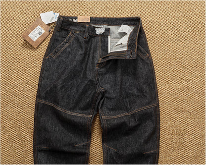 Jeans cónicos casuales rectos lavados de mezclilla de alta gama con corte 3D, peso pesado, estilo retro americano, cómodos, a la moda para hombres, Otoño 2025