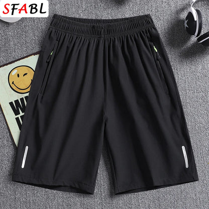 New Summer Casual Shorts Men Boardshorts Breathable Beach Shorts Elastic Jogging Running Sports Men's Short Pants Zipper Pockets
