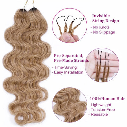 Honey Blonde Highlight Body Wave Crochet Human Hair Pre-Separated Invisble Miracle Knot Braids Feather Crochet Hair Extensions