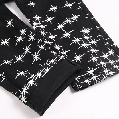 Pantalones vaqueros de hombre elásticos de tubo recto con estampado retro, tendencia de moda de otoño e invierno, vaqueros cómodos deportivos casuales de alta calidad
