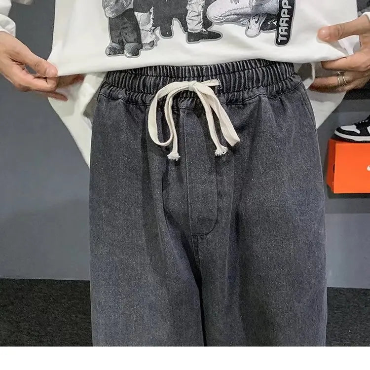 Nuevos pantalones vaqueros coreanos holgados para hombre, de calle, rectos, de mezclilla, de pierna ancha, Hip Hop, holgados, azul claro, gris, negro
