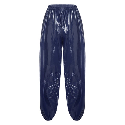 Pantalones Holgados Brillantes para Hombre Y2K con Cordón en la Cintura, Elástico en la Cintura, Bolsillos Laterales, Pantalones de Chándal Holgados y Brillantes, Disfraces de Hip Hop