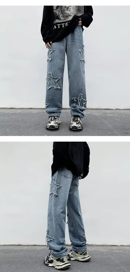 Pantalones de mezclilla marrones 2025 New Fashion Stars Towel Embroidery para hombre Y2K Ropa Pantalones rectos de algodón Hip Hop Pantalones de hombre