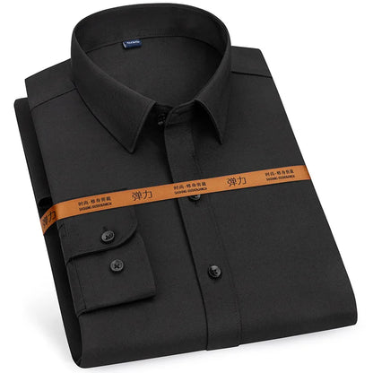 Camisa de vestir de hombre nueva manga larga delgada sin planchado negocios casual ajustada moda transpirable alta calidad color sólido
