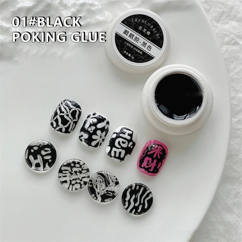 New Nail Poke Poke Nail Art Glue Black White Wave Texture Lace Hole Nail Painting Art Gel DIY Manicure Decoration Nails Salon