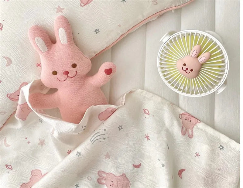Ventiladores coreanos para cochecitos de bebé, ventilador portátil de clip para exteriores, lindo oso, conejo, ventilador eléctrico de mano recargable para el hogar, 3 velocidades