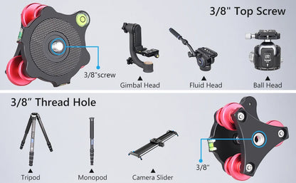 VICELK Leveling Base Tripod Head+360° Panoramic Pan Base for Macro Panoramic Photography with +/-5 Degree Precision Adjustment