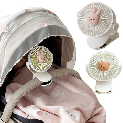 Ventiladores coreanos para cochecitos de bebé, ventilador portátil de clip para exteriores, lindo oso, conejo, ventilador eléctrico de mano recargable para el hogar, 3 velocidades