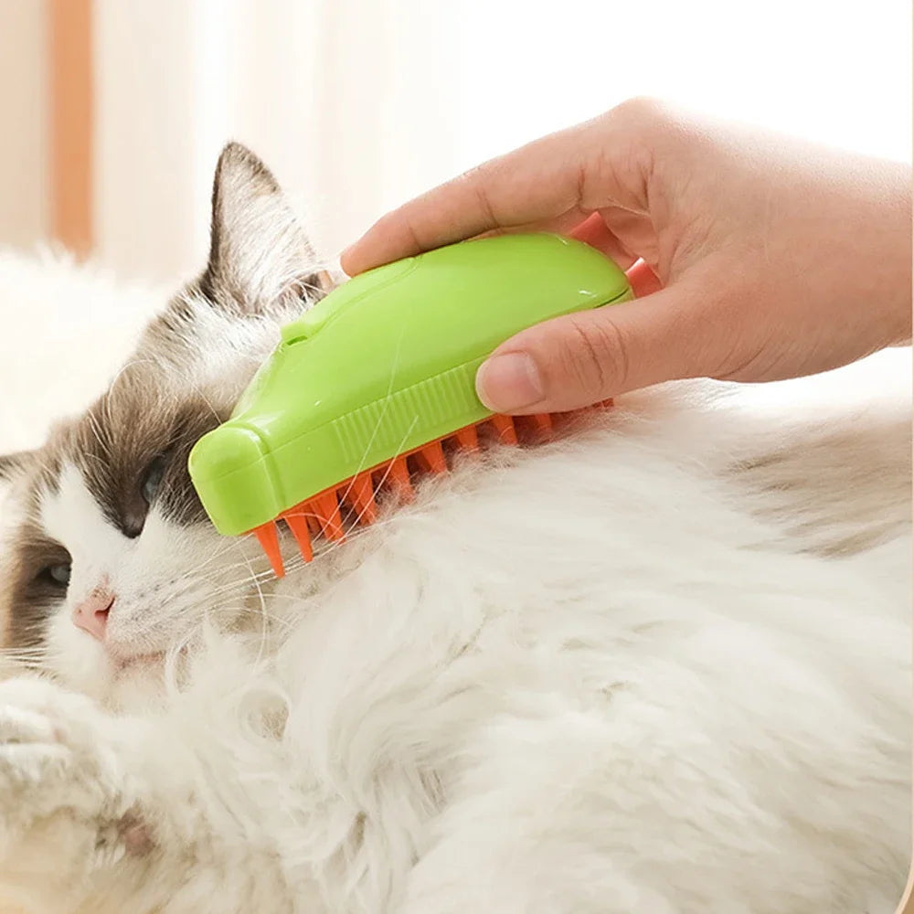 Cepillo de vapor giratorio para gatos y perros, peine eléctrico pulverizador para eliminar el pelo, cepillo de gato de silicona suave para masaje, peine de aseo, accesorios para mascotas