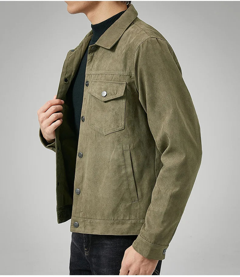 Chaqueta estilo británico de primavera y otoño para hombre, chaqueta informal de gamuza, moderna con botones, personalidad informal, ropa nueva para hombre.