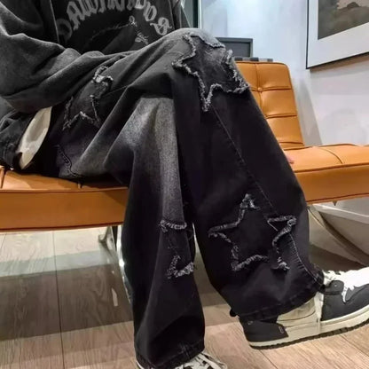 Pantalones de mezclilla marrones 2025 New Fashion Stars Towel Embroidery para hombre Y2K Ropa Pantalones rectos de algodón Hip Hop Pantalones de hombre