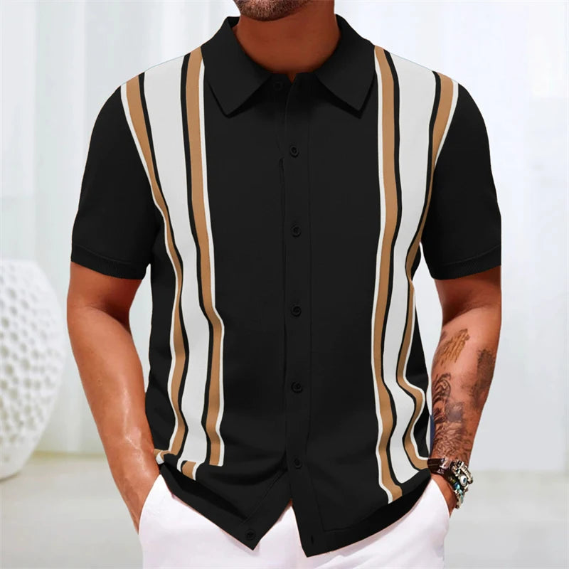 Camisas tipo polo Jacquard estilo europeo para hombre, tejido de punto, informal de negocios, frescura veraniega, viscosa de calidad, elásticas, sedosas