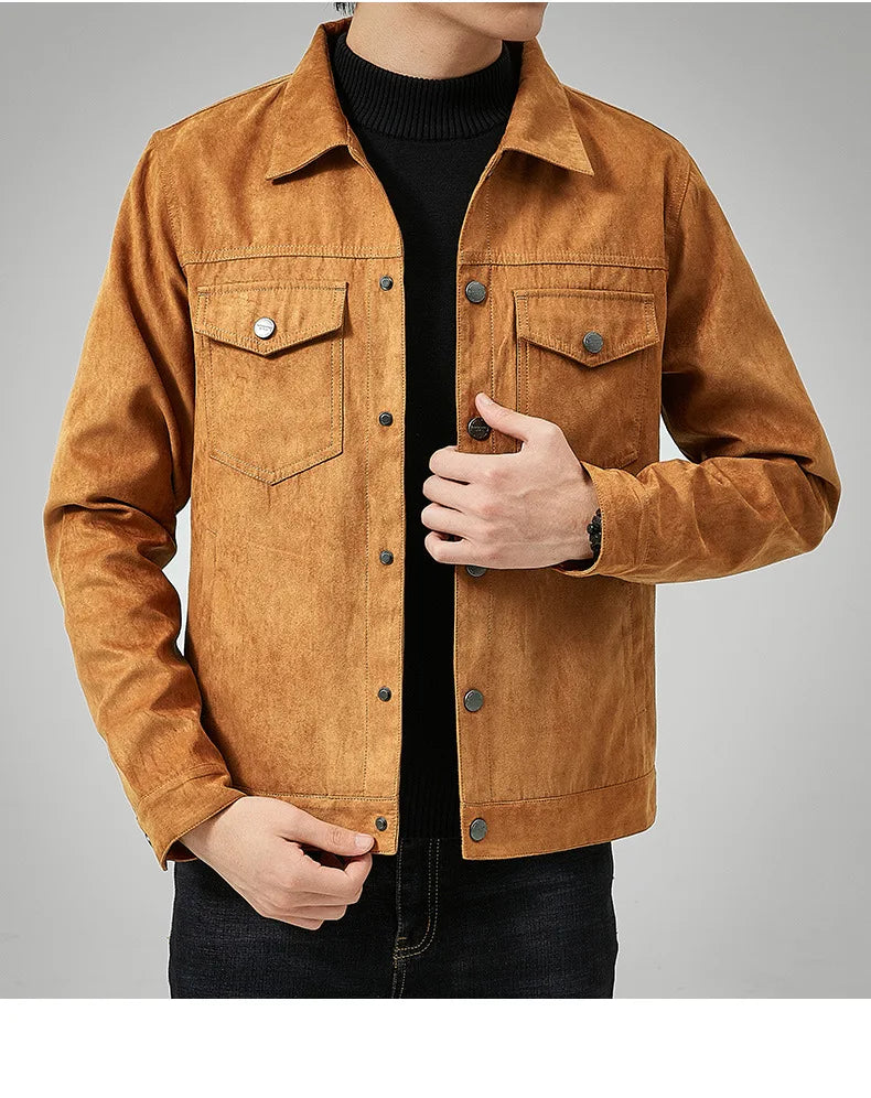 Chaqueta estilo británico de primavera y otoño para hombre, chaqueta informal de gamuza, moderna con botones, personalidad informal, ropa nueva para hombre.