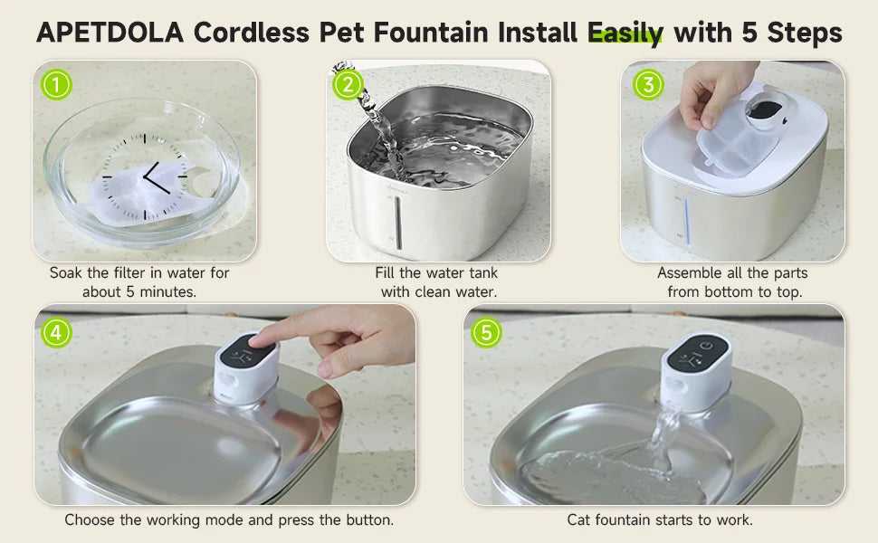 APETDOLA 4L Fuente de agua inalámbrica para gatos con sensor automático, fuente para beber para gatos, perros, bebedero, accesorios para dispensador de agua para mascotas