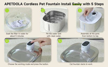 APETDOLA 4L Fuente de agua inalámbrica para gatos con sensor automático, fuente para beber para gatos, perros, bebedero, accesorios para dispensador de agua para mascotas