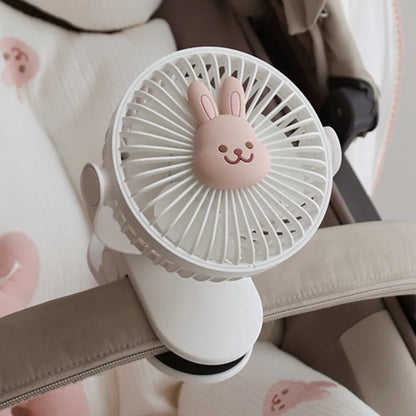 Ventiladores coreanos para cochecitos de bebé, ventilador portátil de clip para exteriores, lindo oso, conejo, ventilador eléctrico de mano recargable para el hogar, 3 velocidades