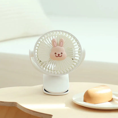 Ventiladores coreanos para cochecitos de bebé, ventilador portátil de clip para exteriores, lindo oso, conejo, ventilador eléctrico de mano recargable para el hogar, 3 velocidades