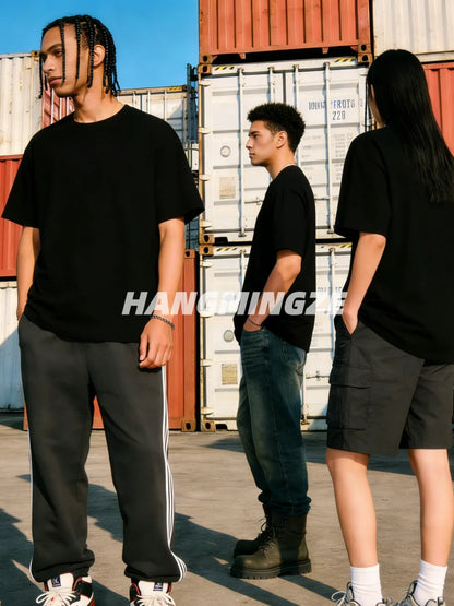 3-pack American 230GSM Heavy Cotton Short-sleeved T-shirt Men Women Solid Color Loose Round Neck Tops Couple Oversize T Shirt