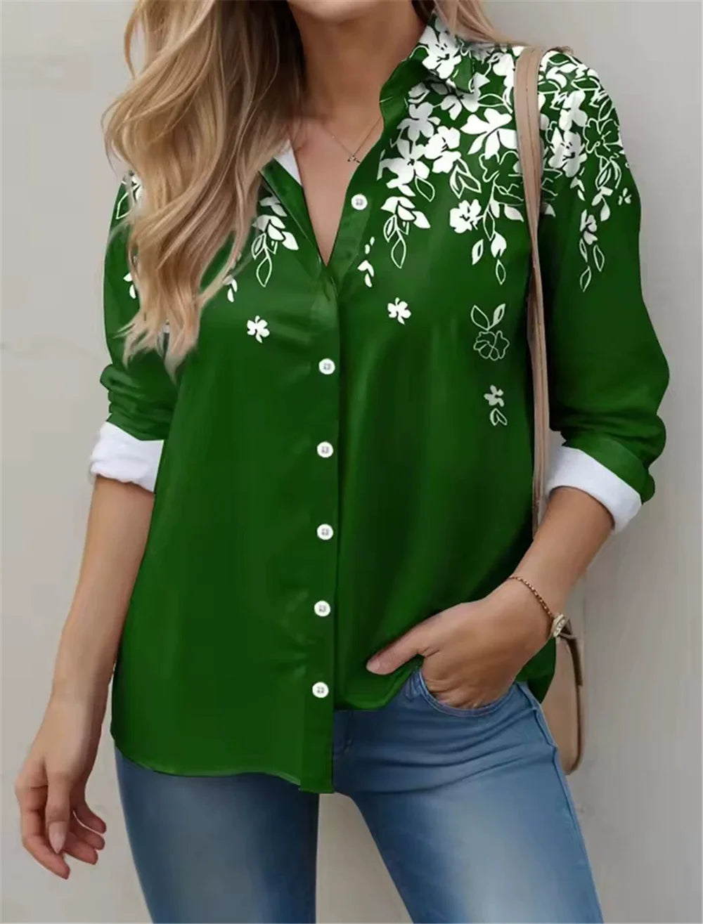 Camisas de manga larga para mujer con estampado floral, nueva blusa de calle con estampado de flores 3D para mujer, camisa informal para todas las estaciones.