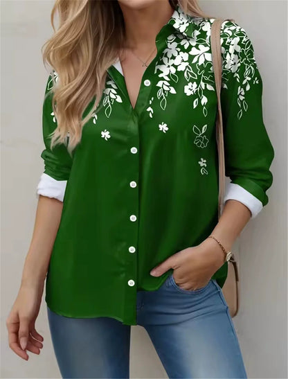 Camisas de manga larga para mujer con estampado floral, nueva blusa de calle con estampado de flores 3D para mujer, camisa informal para todas las estaciones.