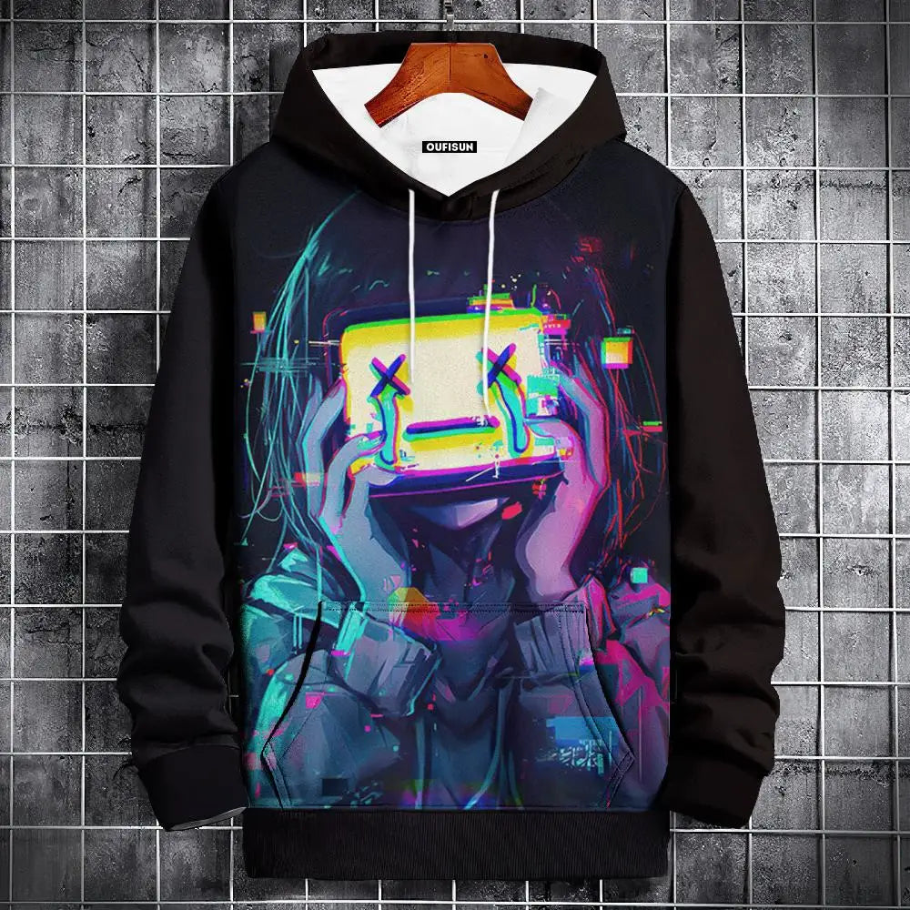 Sudadera con capucha de anime para hombre, a la moda, con estampado gráfico, estilo hip hop, ropa de calle, para primavera y otoño, sudaderas con capucha de gran tamaño para hombre