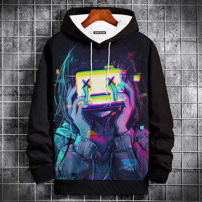 Sudadera con capucha de anime para hombre, a la moda, con estampado gráfico, estilo hip hop, ropa de calle, para primavera y otoño, sudaderas con capucha de gran tamaño para hombre