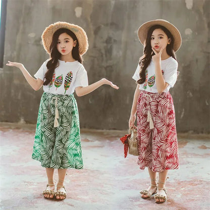 Ropa de verano 2023 para niñas, conjuntos de ropa para niños, manga corta + pantalones, conjunto de ropa para niños de 3 4 5 6 7 8 9 10 11 12 años