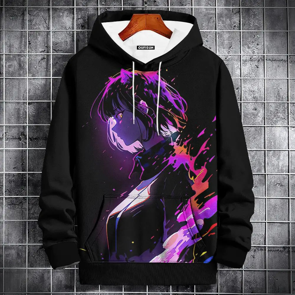 Sudadera con capucha de anime para hombre, a la moda, con estampado gráfico, estilo hip hop, ropa de calle, para primavera y otoño, sudaderas con capucha de gran tamaño para hombre