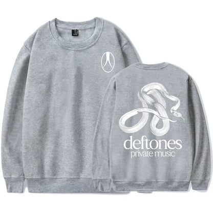 Sudadera de manga larga con lista de canciones Private Music Deftones Rock Band estampada con capucha, cuello redondo, informal, suelta, para hombre, otoño