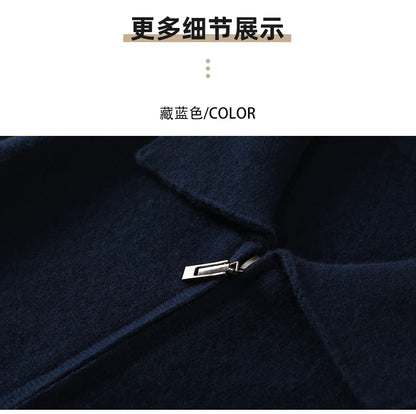 Suéter 100% Lana Merino para Hombre, Cuello Polo, Cierre de Cremallera, Cártigan de Negocios, Chaqueta de Cachemira, Tejido para Otoño Invierno