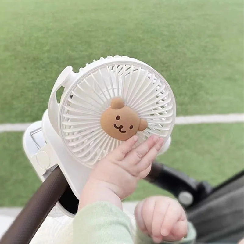 Ventiladores coreanos para cochecitos de bebé, ventilador portátil de clip para exteriores, lindo oso, conejo, ventilador eléctrico de mano recargable para el hogar, 3 velocidades