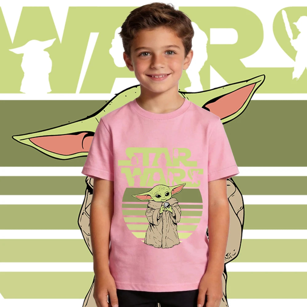 Camiseta de algodón de manga corta casual para niños de Star Wars Yoda Baby Yoda, camiseta de verano para niños y niñas pequeños