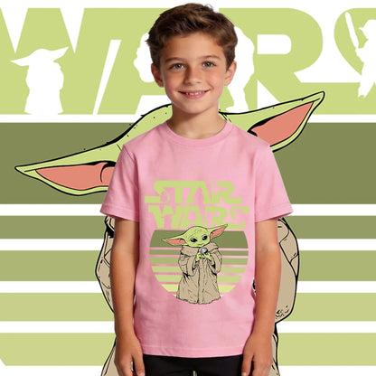 Camiseta de algodón de manga corta casual para niños de Star Wars Yoda Baby Yoda, camiseta de verano para niños y niñas pequeños