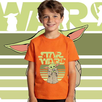 Camiseta de algodón de manga corta casual para niños de Star Wars Yoda Baby Yoda, camiseta de verano para niños y niñas pequeños