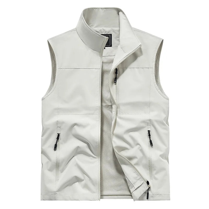Chalecos cargo de verano para hombre, finos, de malla transpirable, chalecos sin mangas para escalar, chaquetas, ropa deportiva masculina, chalecos informales 6XL