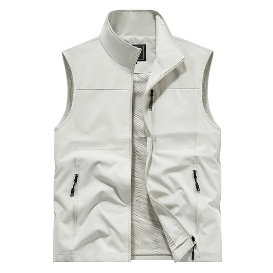 Chalecos cargo de verano para hombre, finos, de malla transpirable, chalecos sin mangas para escalar, chaquetas, ropa deportiva masculina, chalecos informales 6XL