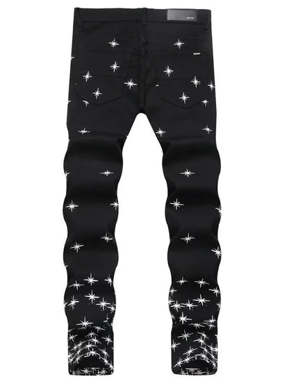 Pantalones vaqueros de hombre elásticos de tubo recto con estampado retro, tendencia de moda de otoño e invierno, vaqueros cómodos deportivos casuales de alta calidad