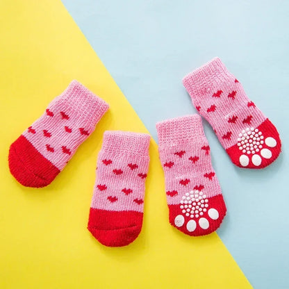 4 pzs./set calcetines para perros con patrón bonito, cubrepies cálidos antideslizantes, zapatos protectores para patas de cachorro, regalo de Navidad, accesorios para mascotas