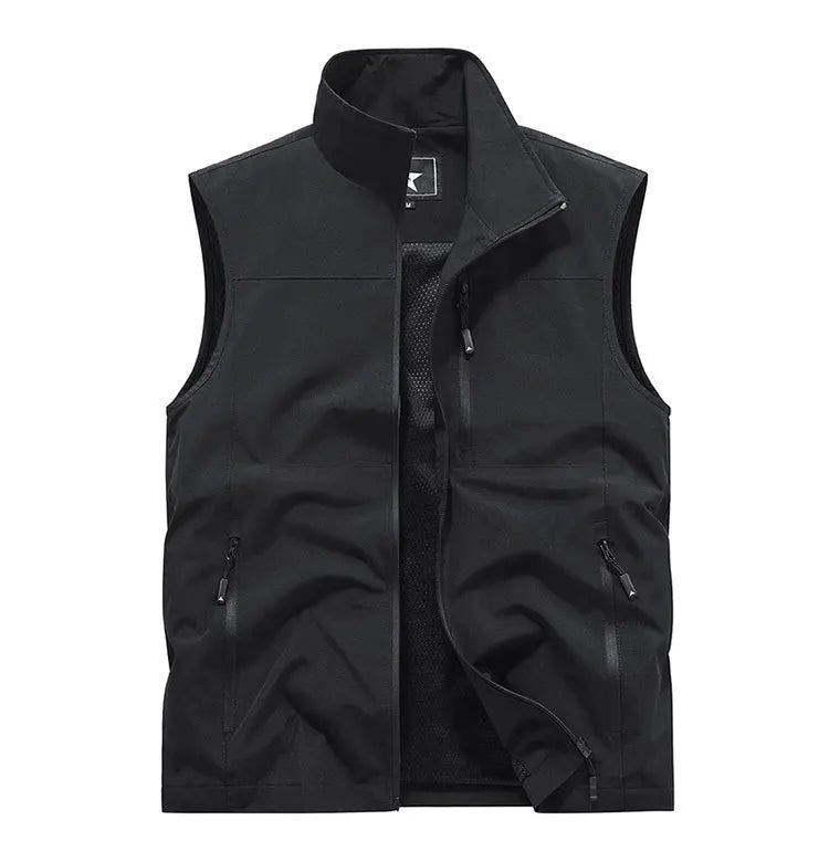 Chalecos cargo de verano para hombre, finos, de malla transpirable, chalecos sin mangas para escalar, chaquetas, ropa deportiva masculina, chalecos informales 6XL